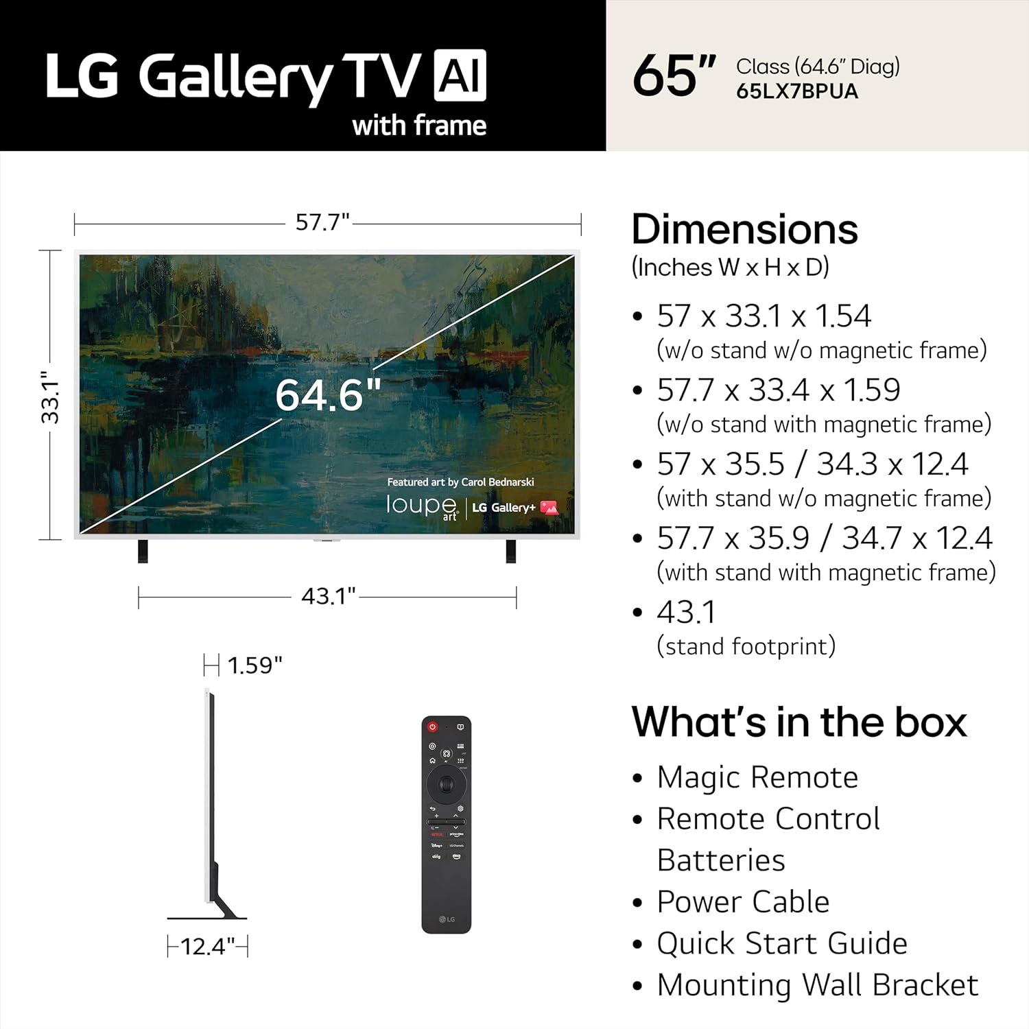 LG 65-Inch Class Gallery TV QNED AI LX7B Series Mini LED Smart TV with Included Snow White Frame, HDR10, AI Super Upscaling 4K, Filmmaker Mode, Wow Orchestra, Compatible with Alexa (65LX7BPUA, 2026) - Image 2
