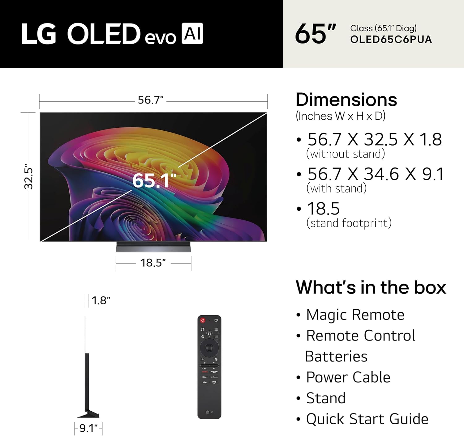 lg 65 inch class oled evo ai 4k c6 series smart tv w/dolby atmos, dolby vision, hdr10, ai super upscaling 4k, filmmaker mode, wow orchestra, compatible with alexa (oled65c6pua, 2026)