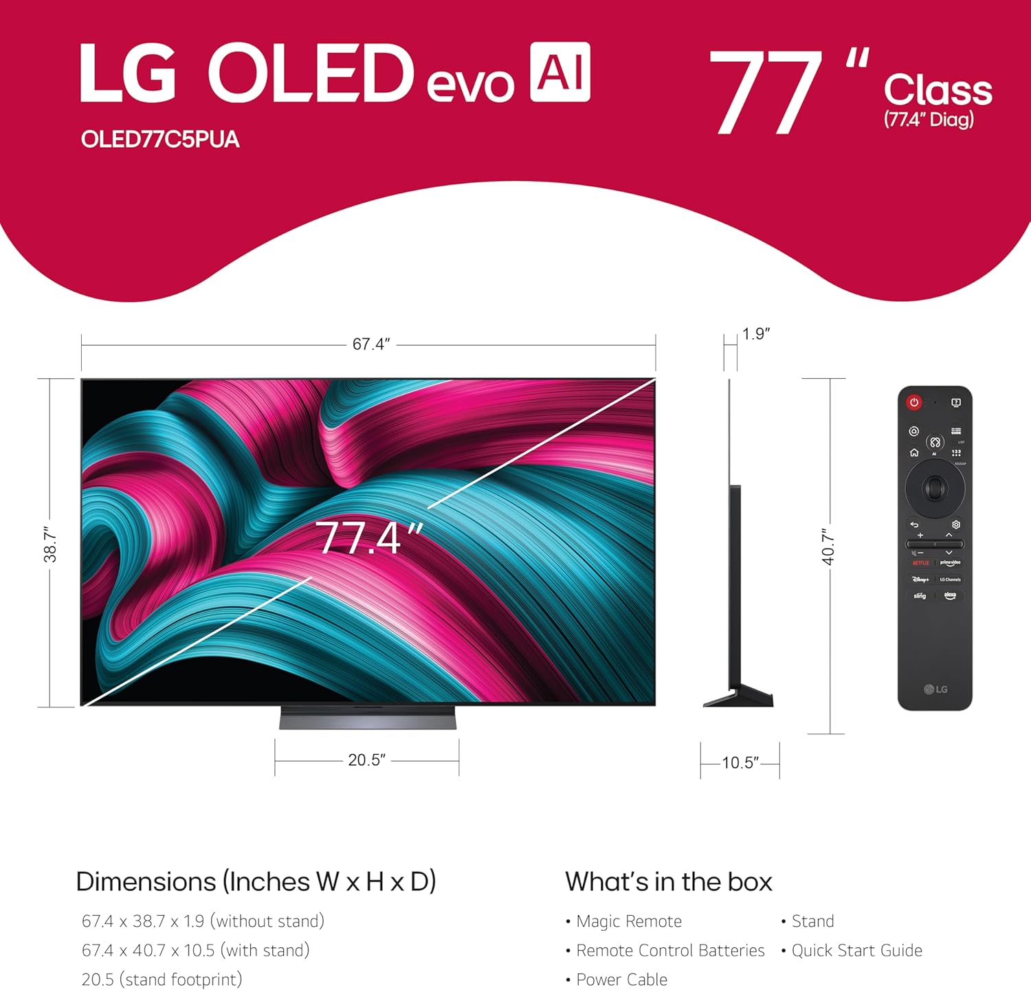 LG 77-Inch Class OLED evo AI Super Upscaling 4K C5 Series Smart TV w/Dolby Atmos & Vision, HDR10, Filmmaker Mode, Wow Orchestra, Alexa Built-in (OLED77C5PUA, 2025) - Image 2