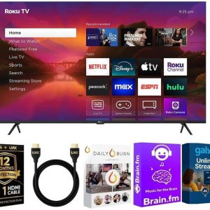 Roku 55-Inch Plus Series 4K QLED Mini-LED Smart TV, Dolby Vision & Atmos, HDR Plus, Bluetooth, Wi-Fi, 60Hz, Voice Control, Streaming Bundle with UAX HDMI Cable & 12-Month CPS Protection Plan