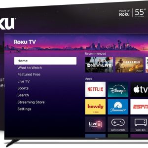 Roku Smart TV – 55-Inch Pro Series 4K QLED RokuTV with Backlit Roku Voice Remote Pro, Dolby Vision IQ, 120Hz Refresh Rate – Live Local News, Sports, Gaming