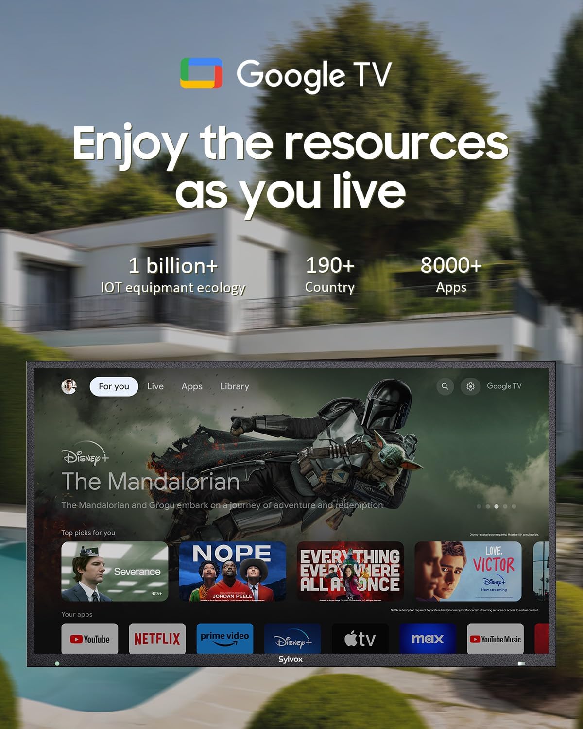 SYLVOX Full Sun Outdoor TV, 65'' QLED Smart TV, IP55 Waterproof, Dolby Vision HDR, Voice Remote,2000nits Weatherproof Television, Chromecast Built-in for Full Sun Area(Pool Pro QLED 3.0) - Image 2