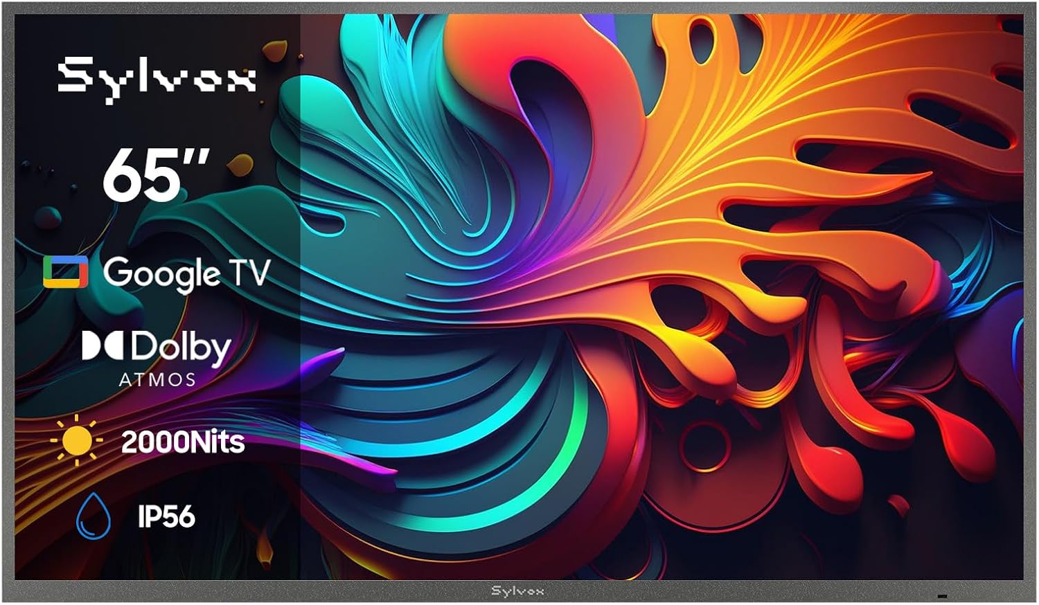 SYLVOX Full Sun Outdoor TV, 65'' QLED Smart TV, IP55 Waterproof, Dolby Vision HDR, Voice Remote,2000nits Weatherproof Television, Chromecast Built-in for Full Sun Area(Pool Pro QLED 3.0)
