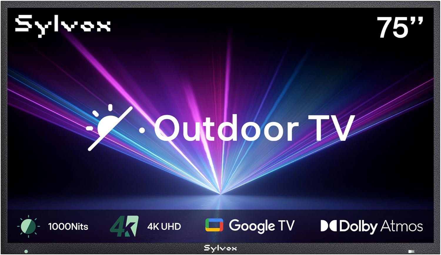 SYLVOX New 75” Outdoor Smart TV, Superior Waterproof Performance, Upgraded Matte Finish for Enhanced Anti-Glare Effect, Full Metal, with Dolby Atmos, 1000nits, Partial Sun Deck Pro 3.0+ Series