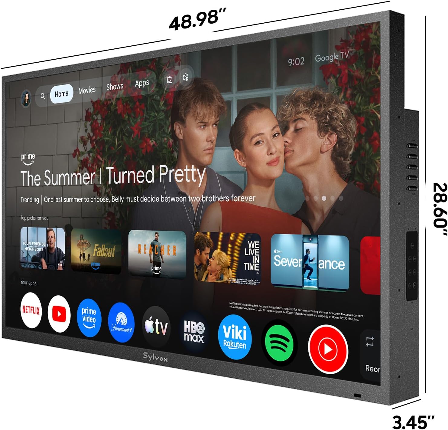 sylvox outdoor tv, smart qled tv 55 inch, weatherproof outdoor tvs support google assistant, 4k uhd, wide viewing angle, ip56 waterproof, 1000 nits partial sun qled television(2026 model)