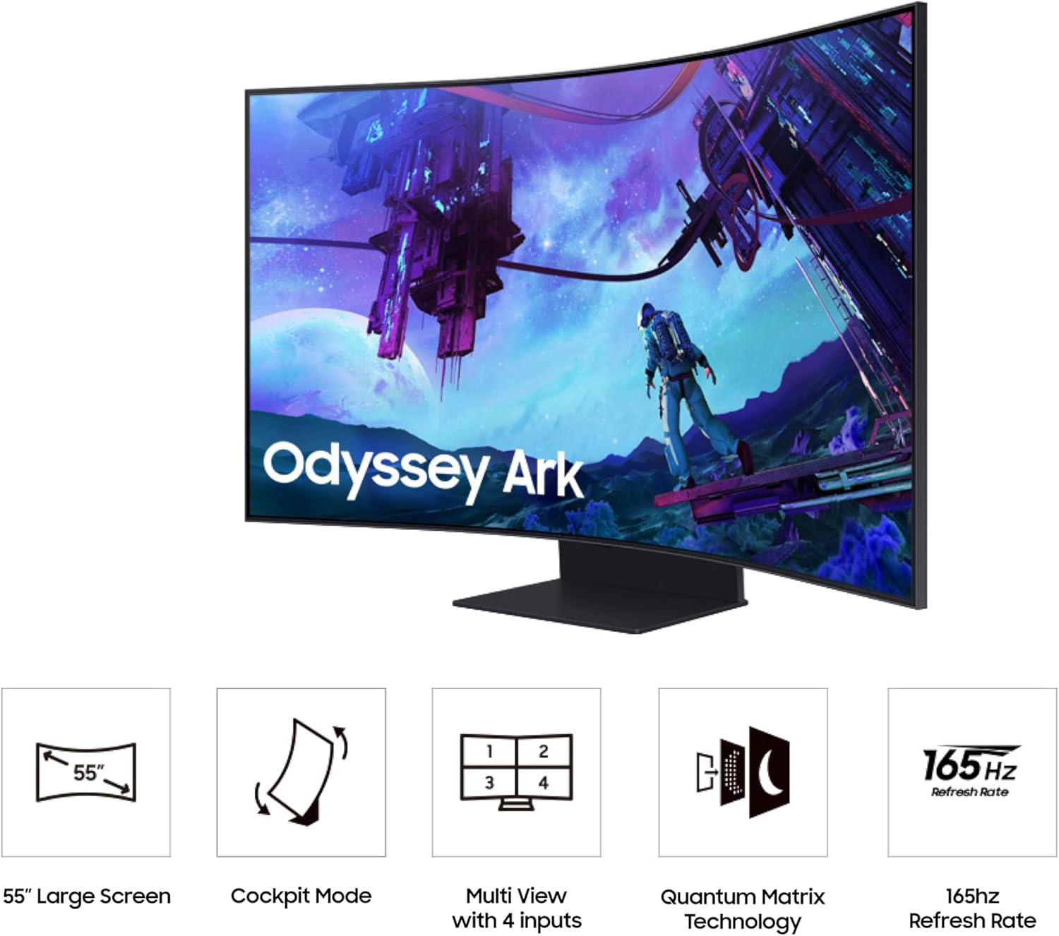 Samsung 55" Odyssey Ark 2nd Gen 4K UHD 1000R Curved Gaming Monitor, 165Hz, 1ms, 4 Input Multi View, Quantum Mini-LED, AMD FreeSync Premium Pro, HDR 10+, Height Adjustable Screen, LS55CG970NNXGO - Image 2