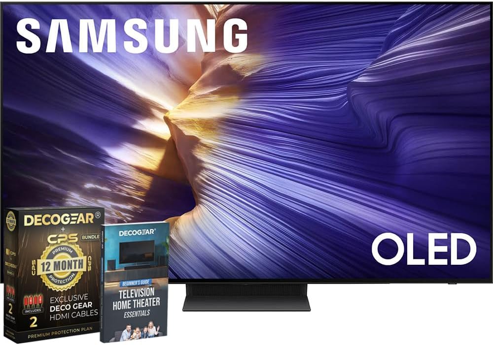 Samsung 77 inch OLED 4K S90F Smart TV (2025) Vision AI, OLED HDR+ Bundle with CPS Exclusive 1-Year Protection & Deco Gear Complete Home Theater Beginner's Guidebook