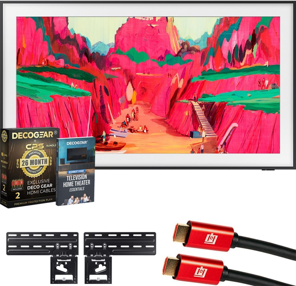 Samsung QN65LS03FW 65 inch The Frame Pro 4K Neo QLED Mini LED Smart TV (2025) Bundle with CPS Exclusive 26 Month Protection, 2X HDMI Cables & Deco Gear Complete Home Theater Beginner′s Guidebook