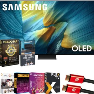 samsung qn83s95f 83" oled 4k s95f vision ai smart tv 2025 bundle with premiere movies streaming, theater essentials, hdmi cable & deco gear cps exclusive 26 month protection pack (beach cps 26m6500)
