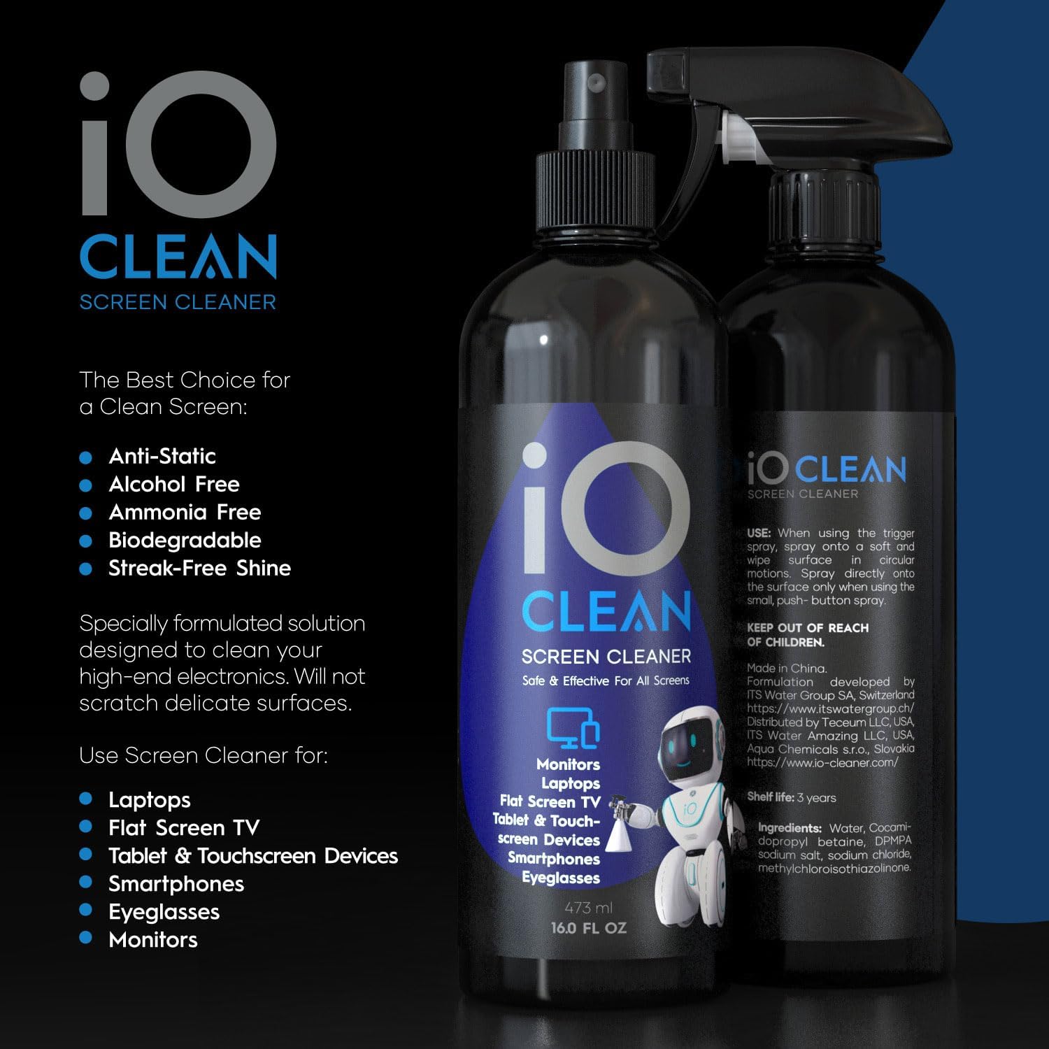 Screen Cleaner Spray (16oz + mini Cleaner) – Best Large Cleaning Kit for LCD LED OLED TV, Smartphone, iPad, Laptop, Touchscreen, Computer Monitor, Electronic Devices, Microfiber Cloth and 2 Nozzles - Image 2