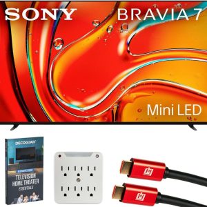 Sony BRAVIA 7 K65XR70 65 inch 4K HDR Smart QLED Mini-LED TV (2024) Bundle with 2X Deco Gear 6FT HDMI Cable, SurgePro 6-Outlet Surge Adapter and Deco Gear Home Theater Beginner's Guide