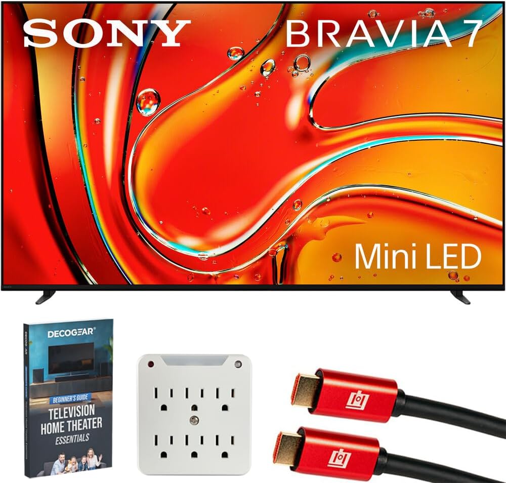 Sony BRAVIA 7 K65XR70 65 inch 4K HDR Smart QLED Mini-LED TV (2024) Bundle with 2X Deco Gear 6FT HDMI Cable, SurgePro 6-Outlet Surge Adapter and Deco Gear Home Theater Beginner's Guide