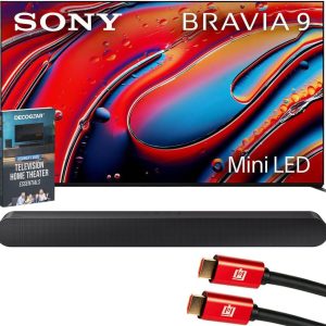Sony BRAVIA 9 K65XR90 65 inch 4K HDR Smart QLED Mini-LED TV (2024) Bundle with Samsung 3.0ch All-in-One Soundbar, 2X HDMI Cable and Deco Gear Home Theater Beginner's Guide