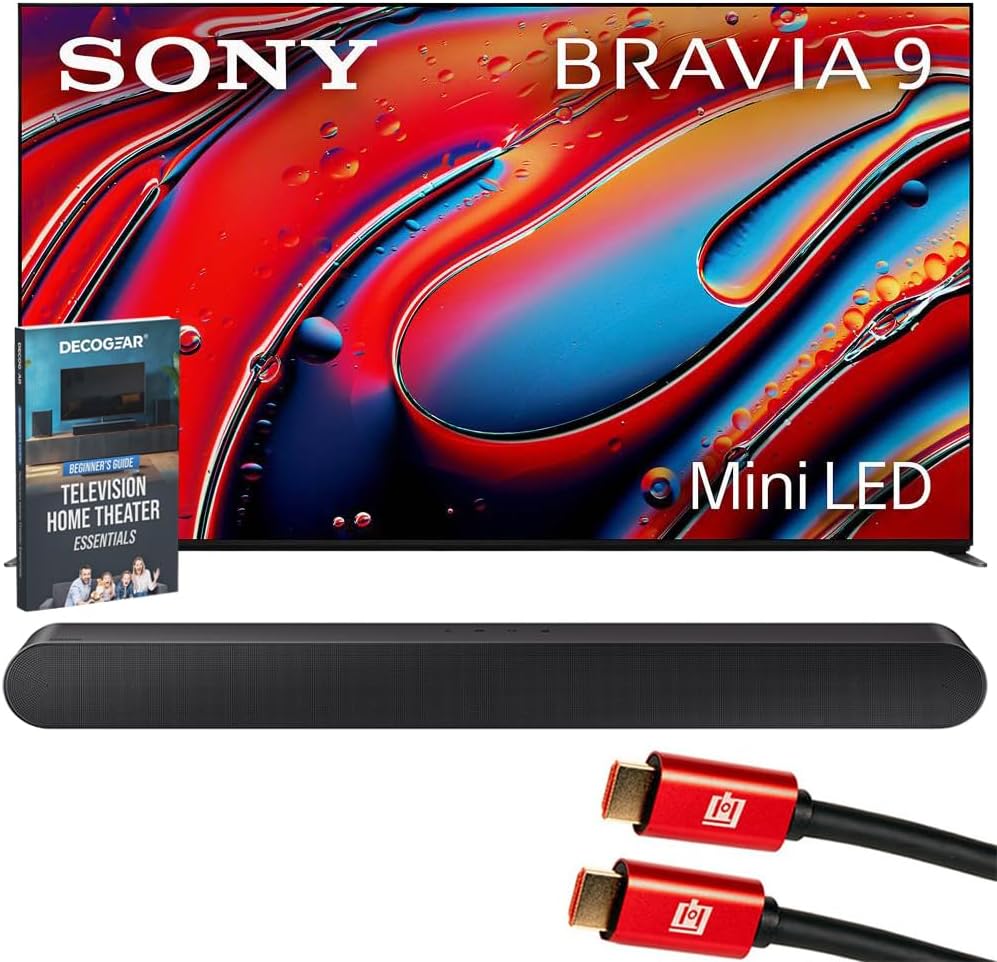 Sony BRAVIA 9 K65XR90 65 inch 4K HDR Smart QLED Mini-LED TV (2024) Bundle with Samsung 3.0ch All-in-One Soundbar, 2X HDMI Cable and Deco Gear Home Theater Beginner's Guide