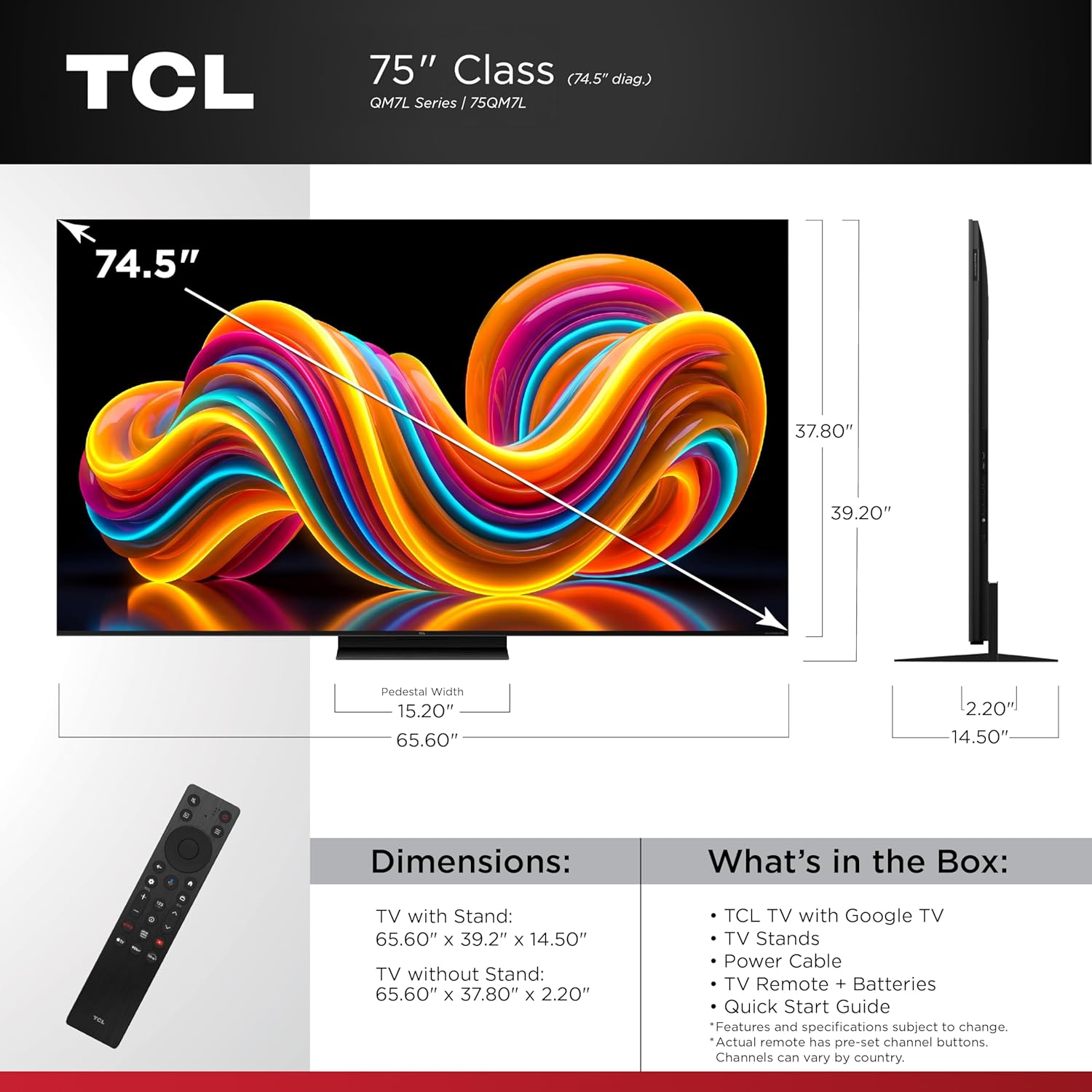 TCL 75 Inch Class QM7L Series | SQD-Mini-LED QLED Smart TV | 75QM7L, 2026 Model | 144Hz | Ultimate Color Ultra Brightness & Contrast | Google AI Bang & Olufsen | Voice Gaming Streaming Television - Image 2