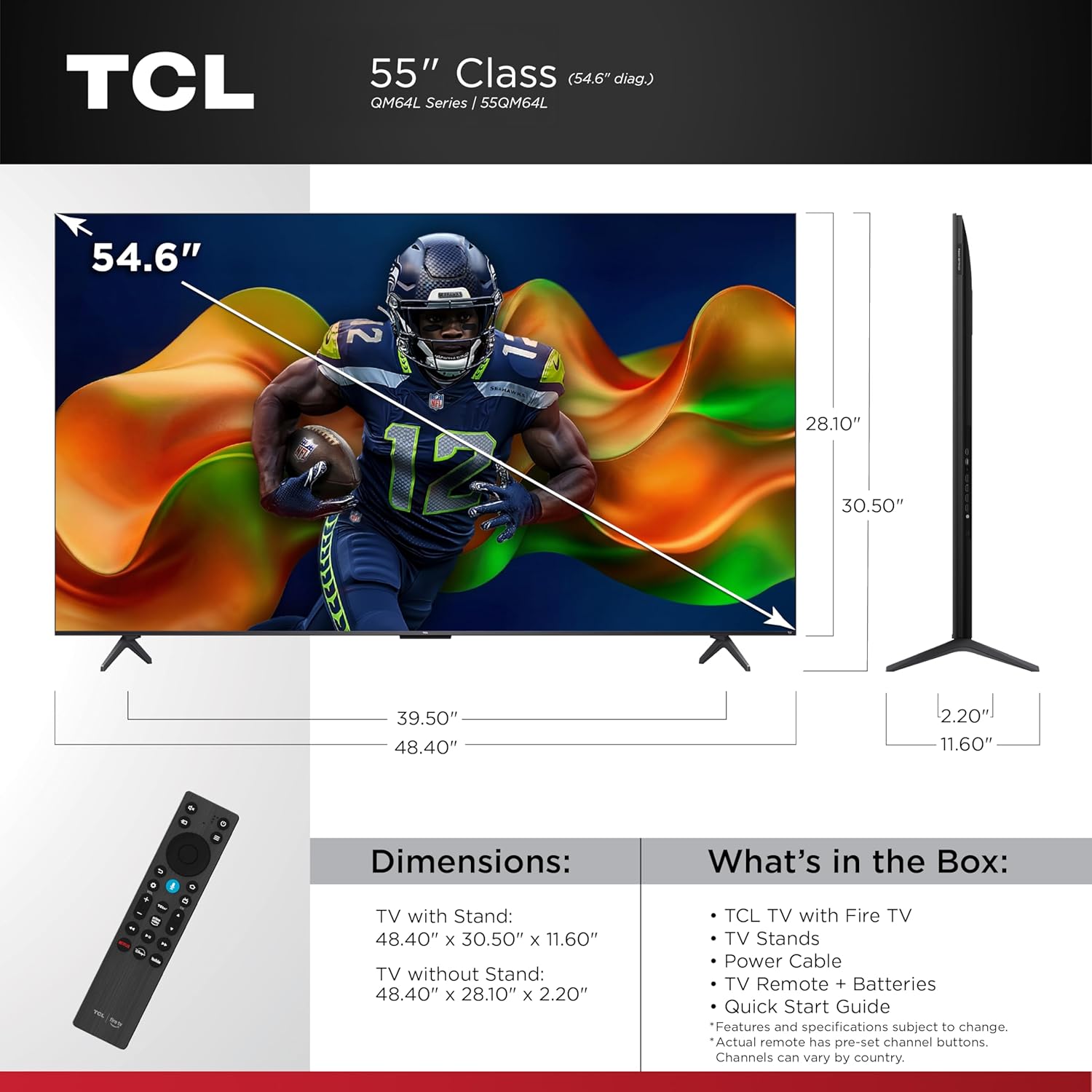 tcl amazon exclusive 55 inch class qm64l series | mini led qled 4k hdr smart fire tv | 55qm64l, 2026 model | 120hz 144hz high brightness, dolby atmos, alexa+ voice remote ai streaming television