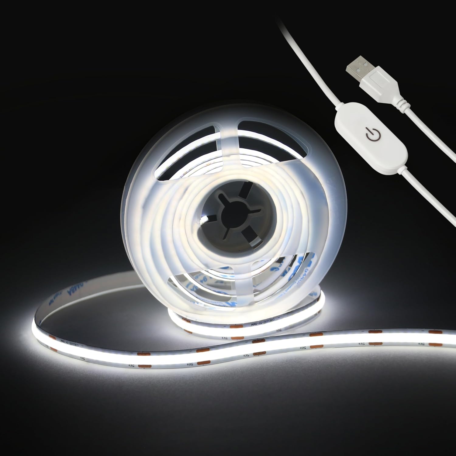 LED Strip Lights, USB COB Touch Dimmable 6000K White(6.56ft/2m) | 640 LEDs, USB 5V 10W, Flexible, For Bedroom Kitchen DIY Lighting Room Decor TV 3D